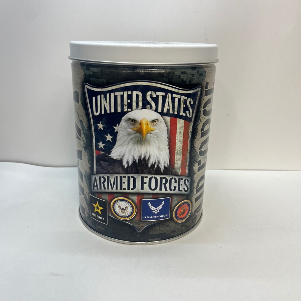 US Armed Forces Popcorn Tin Pecatonica‎ River Army Navy Air Force USMC